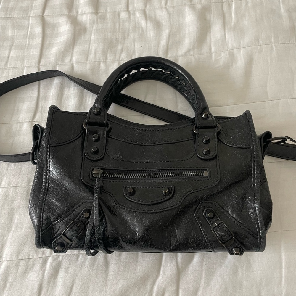 Black edgy hand bag/ crossbody